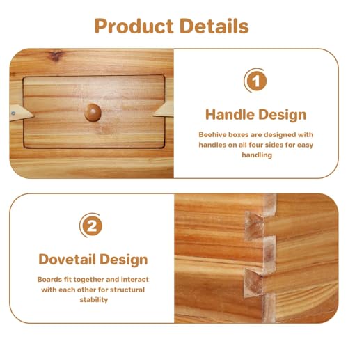 10 Frame Bee Box, Wax Coated Bee Hives with Beehives Frames and Wax Foundations, Langstroth Honey Super for Beekeeping Supplement (Unassembled) - style: with Wind Deepow