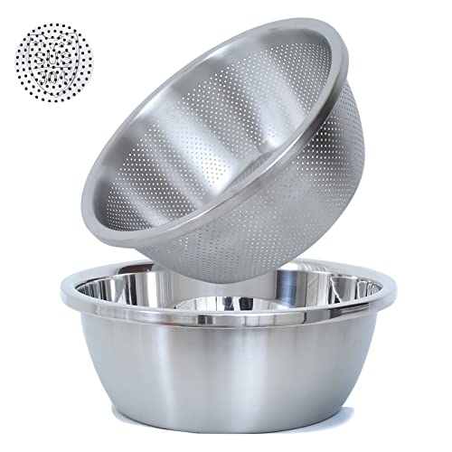 Paoli 304 Stainless Steel Fine Mesh Colander Set, 1.5QT Large Capacity Strainer with Mixing Bowl — Rinse Fruits, Veggies, Rice & Drain Pasta, Dishwasher Safe (2-Piece) - color: Primary Colors, size: 1.5qt
