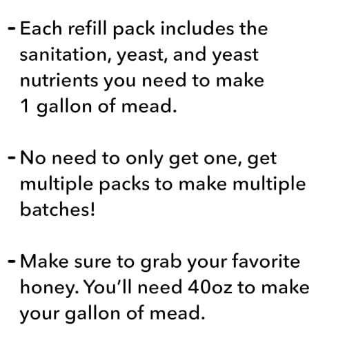 Mead Making Kit Refill Pack - Make 1 Gallon - Works with ANY 1 Gallon Mead Making Kit - Perfect for DIY Honey Wine Homebrewing