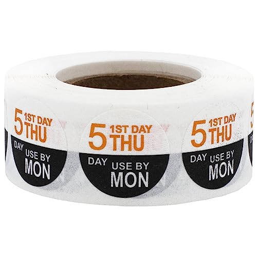 Dissolvable Thursday Through Monday 5 Day Food Rotation Labels, 3/4 Inch Use By Stickers, 500 Total Adhesive Labels on a Roll for Restaurant and Kitchen Prep – Made in the USA - color: Thursday