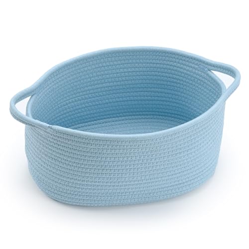 Happyiren Baby Blue Cute Woven Storage Basket with Handle, Baskets for Gifts Empty, Gift Baskets for Valentines Day, Baby Shower, Burr, Raffle Fundraiser, Decorative Organizer Box for Baby Toy Pet - color: Blue, size: 1 Pack