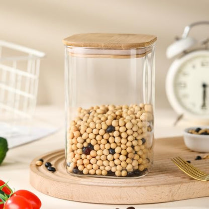 3-Pack Square Glass Containers with Bamboo Lids, 32 fl oz/720ml Airtight Canister Set, Clean Elegant Storage Jars for Candy, Coffee, Tea, Sugar, Flour, Cookies, Spices - color: square-3pcs- 32 oz