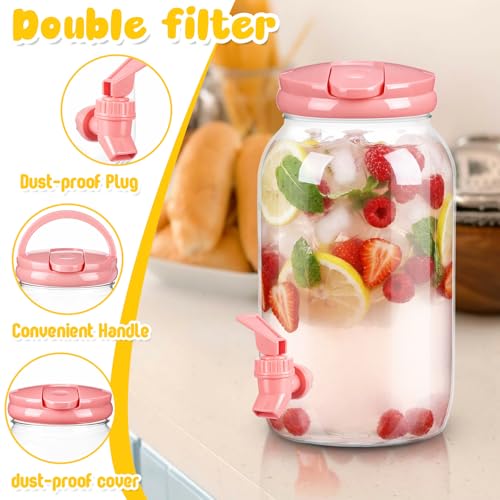 Havawish 2 Pcs 1 Gallon Plastic Beverage Dispenser with Spigot Clear Summer Kitchen Fridge Drink Dispenser for Parties Lemonade Juice Tea Beer Cold Water(Pink,Cylinder) - color: Pink, style: Cylinder