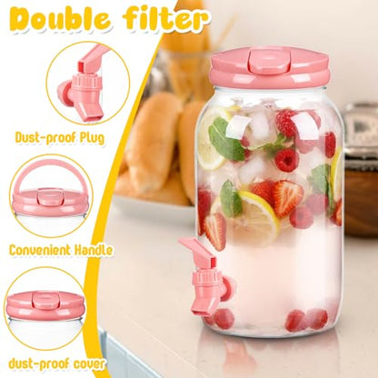 Havawish 2 Pcs 1 Gallon Plastic Beverage Dispenser with Spigot Clear Summer Kitchen Fridge Drink Dispenser for Parties Lemonade Juice Tea Beer Cold Water(Pink,Cylinder) - color: Pink, style: Cylinder