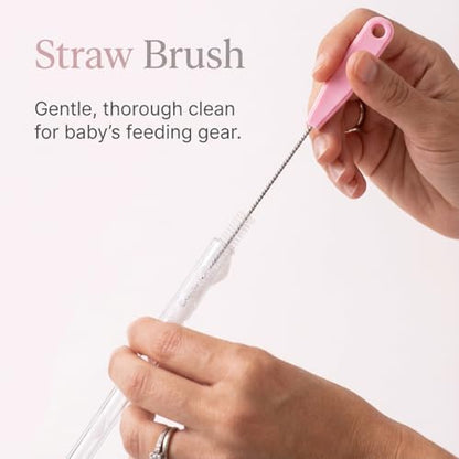 Ariseno 4-in-1 Baby Bottle Brush Set, Including Nylon Bottle Brush, Cap, Straw, Nipple Brushes, BPA-Free (Pink) - color: Pink-nylon