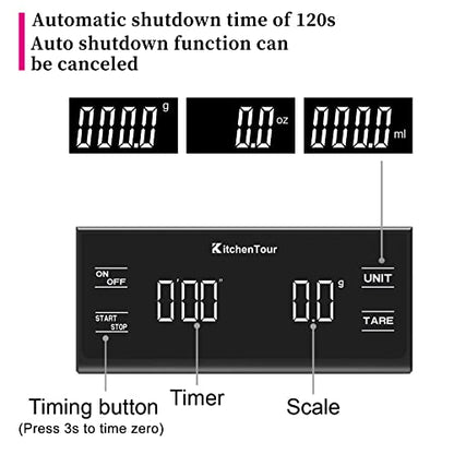 KitchenTour Coffee Scale with Timer for Brew Artisanal Java - Pour Over Scale for Slow Drip and French Press Coffee - Multifunction Kitchen Food Scale with Grams and oz - size: EK6012