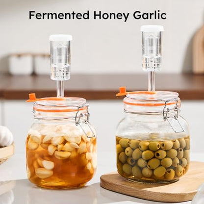 Jillmo 1 Liter Fermentation Jar, Square Glass Fermenting Kit with Weights for Making Sauerkraut, Kimchi, Pickles & More, Pack of 2 - size: 1 Liter