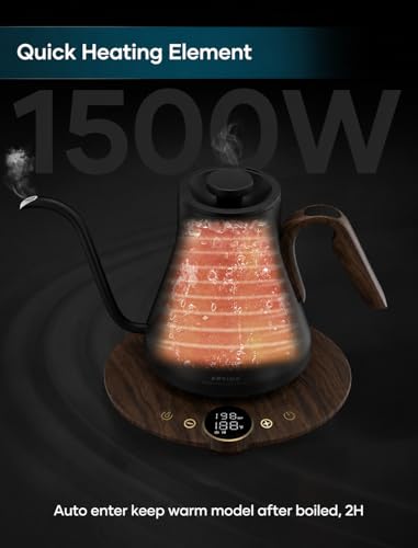 INTASTING Gooseneck Electric Kettle with ±1℉ Temperature Control for Pour Over Coffee & Tea, Quick Heating, BPA-Free Stainless Steel, Built-in Brew Timer, 1500W/0.9L (Rainforest) - color: Rainforest