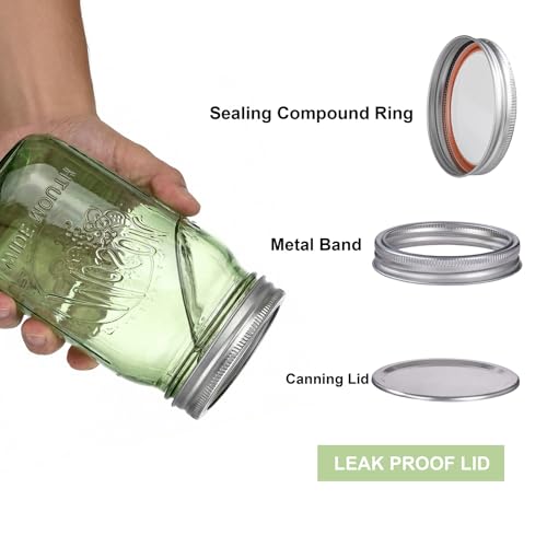 Rubtlamp Green Mason jar 32 oz, 12 Pack Glass Jars - Wide Mouth Mason Jars with Airtight Lids for Pickling, Fermenting, Food Storage&DIY Crafts, Microwave & Dishwasher Safe - color: Green