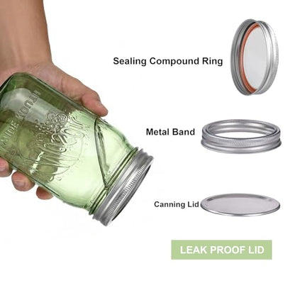 Rubtlamp Green Mason jar 32 oz, 12 Pack Glass Jars - Wide Mouth Mason Jars with Airtight Lids for Pickling, Fermenting, Food Storage&DIY Crafts, Microwave & Dishwasher Safe - color: Green