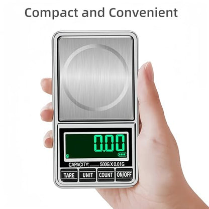 Pocket Scale Digital Jewelry Scale 500g 0.01g Accuracy USB Rechargeable Portable Mini Gram Scale Small Food Scale for Gold Coin Coffee Spice, Batteries Included, with Leather Case - size: 500g