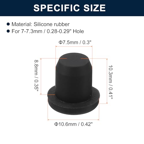 uxcell 32 Pieces Black Rubber Stopper, 7.5mm Plug Holes for 7-7.3mm/0.28-0.29" Hole - size: 7-7.3 mm