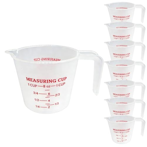 8 Pcs 1 Cup/8 Oz Plastic Measuring Cups With Spout And Handle | 250ml Clear Graduated Measuring Cups With Oz And Ml Markings For Water, Flour, Liquids, Baking, Cooking And Mixing - color: 8 Pcs, size: 1Cup/8OZ