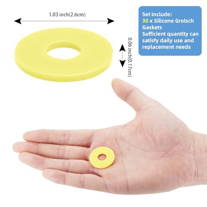 30Pcs Dopamine color Silicone Gaskets Washers Seals for Cap Swing Flip Top Bottle for Home Brew Beer Soda Bottle Sealing(flat,no cover) (Lemon Yellow) - color: Lemon Yellow