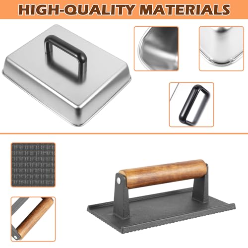 12 x 9 Inch Rectangular Basting Cover and Grill Press Kit for Blackstone Accessories, Universal BBQ Melting Dome Steaming Lid & Smash Burger Press for Flat Top Teppanyaki, Dishwasher Safe - size: 12" x 9"