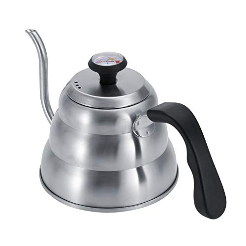 Stainless Steel Coffee Kettle with Gooseneck Spout Built in Thermometer Accuracy Pouring for Perfect Brew(1L-Silver) - size: 1L