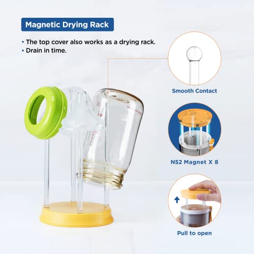 YOTIME Travel Bottle Brush Set, 6in1 Bottle Cleaning Kit with Silicone Bottle Brush, Nipple Cleaner Brush, Straw Brush, Soap Dispenser, Bottle Drying Rack and Storage Box, Yellow - color: Yellow