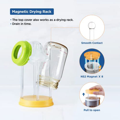 YOTIME Travel Bottle Brush Set, 6in1 Bottle Cleaning Kit with Silicone Bottle Brush, Nipple Cleaner Brush, Straw Brush, Soap Dispenser, Bottle Drying Rack and Storage Box, Yellow - color: Yellow