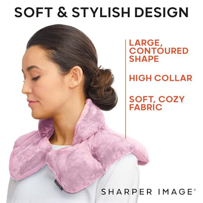 Sharper Image Heated Neck & Shoulder Wrap - Microwavable Warm & Cooling Plush Pad, Scented Aromatherapy (100% Natural Lavender & Herb Spa Blend), Pain Tension Headache Relief Therapy, Gift for Women - color: Pink