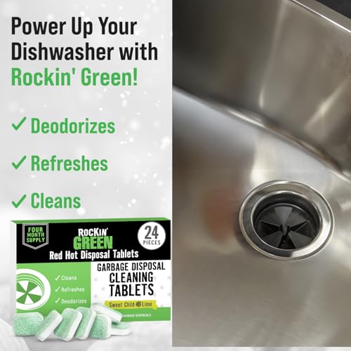 Rockin' Green Deep Cleaning and Deodorizing Tablets for Dishwashers, Washing Machines, and Garbage Disposals, Removes Odor and Residue (Garbage Disposal Cleaning Tablets, 24 Pack) - size: 1 Count (Pack of 24), style: Garbage Disposal Cleaning Tablets