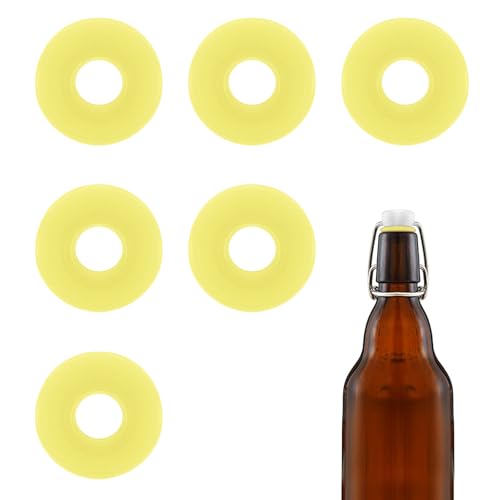 6pcs Dopamine color Silicone Gaskets Washers Seals for Cap Swing Flip Top Bottle for Home Brew Beer Soda Bottle Sealingflat,no cover (Lemon Yellow) - color: Lemon Yellow
