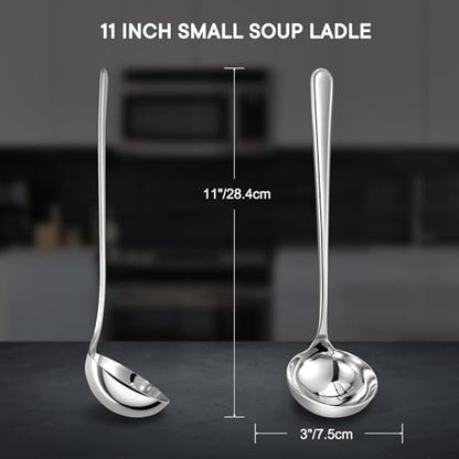 KEAWELL Premium 11" Verona Small Soup Ladle, 18/10 Stainless Steel, Heavy-Duty Construction, High-Polished Finish, Ergonomic Handle for Smooth Pouring, Dishwasher Safe (1, 11" Soup Ladle) - size: 11" Soup Ladle