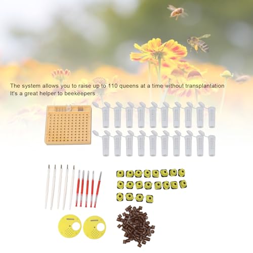 Queen Bee Rearing System, Beekeeping Grafting Kit, Plastic Breeding Cell Cup Kit with 110 Cell Cups, 20 Hair Roller Cages, 2 Entrance Gates, 5 Grafting Tools for Apiculture and Que