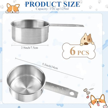 6Pcs Stainless Steel Measuring Cup, 1/2 Cup - 125ml Metal Measuring Cup, Comfortable Hand Feeling Measuring Scoops for Coffee Cooking Baking Kitchen - size: 1/2 cup