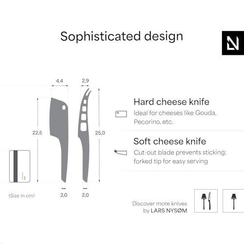 LARS NYSØM Cheese Knife Set Edge 2 pcs. I Cheese Knife Set Made of Stainless Steel I Premium Gift Box I Perfect as Christmas Gift (Carbon Black) - color: Carbon Black, size: 9.8"