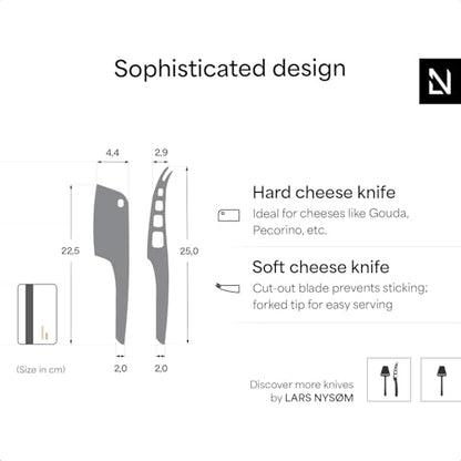 LARS NYSØM Cheese Knife Set Edge 2 pcs. I Cheese Knife Set Made of Stainless Steel I Premium Gift Box I Perfect as Christmas Gift (Stainless Steel) - color: Stainless Steel, size: 9.8"