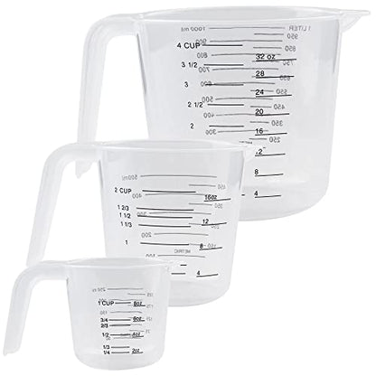 Plastic Measuring Cup,3 Pack 4/2/1 Cup Clear Measuring Cups,Stackable Heat-resistant Cup Set with Handle Grip and Spout for Baking,Powder,Liquid