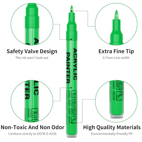 Acrylic Paint Pens Waterproof Markers 2 Green Permanent Marker Pens Acrylic Pens for Rock Painting Glass Stone Ceramic Metal Fabric Pebble Painting pens Craft Supplies - color: Green