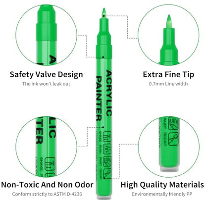 Acrylic Paint Pens Waterproof Markers 2 Green Permanent Marker Pens Acrylic Pens for Rock Painting Glass Stone Ceramic Metal Fabric Pebble Painting pens Craft Supplies - color: Green