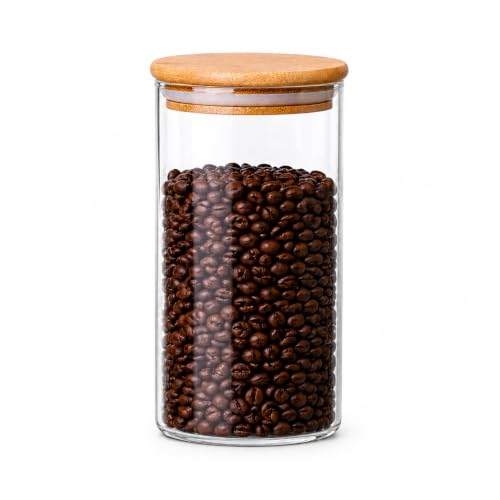 MOLFUJ 1200 ML / 40 FL Oz Glass Storage Container with Wood Lid, Stackable Clear Decorative Organizer Bottle Canister Pantry Jar with Air Tight Wooden Lid for Food, Coffee, Candy, Sugar, Salt, Tea - size: 40 Oz / 1200 ml