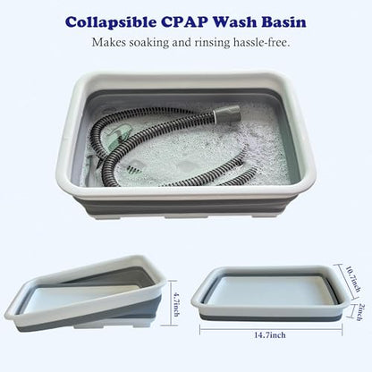 CPAP Cleaning Kits with Tube and Mask Brush, Collapsible Wash Basin & Hose Hanger - CPAP Hose Cleaner Supplies to Make Cpap Accessories Cleaning, Drying, Storing Easier - color: Grey-white