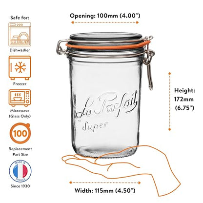 Le Parfait Super Terrine 1L (32oz) Zero Waste Eco-Friendly Glass Canning Jar, Airtight Rubber Seal & Wire Bail Lid, BPA-Free, Water Bath Safe for Food Storage & Preserving, Made in France - color: 1L (Single)