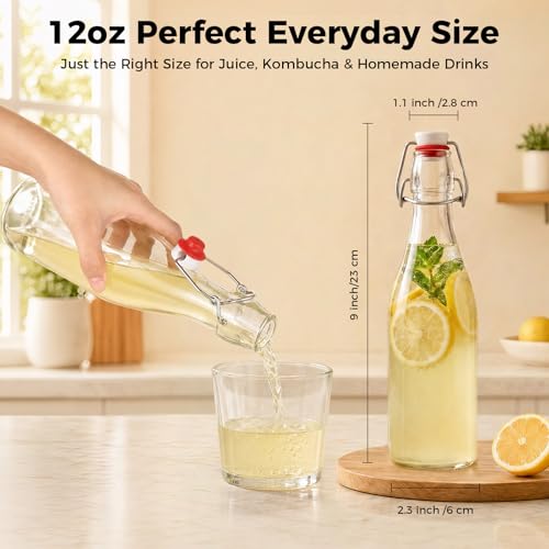 Ruckae Swing Top Glass Bottles,Flip Top Glass Bottle with Lids Sealable Kombucha Bottle for Brew Beer Syrup Vanilla Extract Air Tight Bottles for Gift (12 oz 10 pack) - size: 12 oz 10 pack