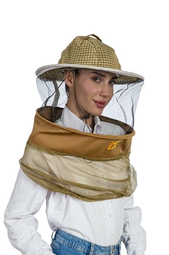 Three Layer Ventilated Beekeeping Veil in Round (3-Layer Hat, Khaki) - color: Khaki