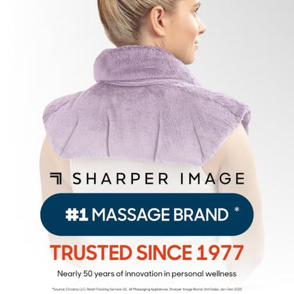 Sharper Image Heated Neck & Shoulder Wrap - Microwavable Warm & Cooling Plush Pad, Scented Aromatherapy (100% Natural Lavender & Herb Spa Blend), Pain Tension Headache Relief Therapy, Gift for Women - color: Lavender