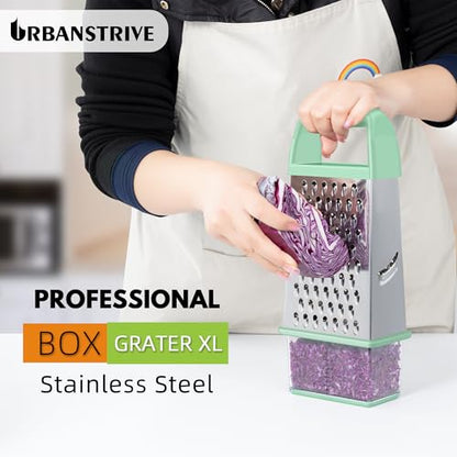 Urbanstrive Cheese Grater With Container, Professional Cheese Grater with Handle, Stainless Steel Graters for Kitchen Handheld, Box Grater with 4 Sides for Vegetables, Ginger, Potatoes (Mint Green) - color: Mint Green
