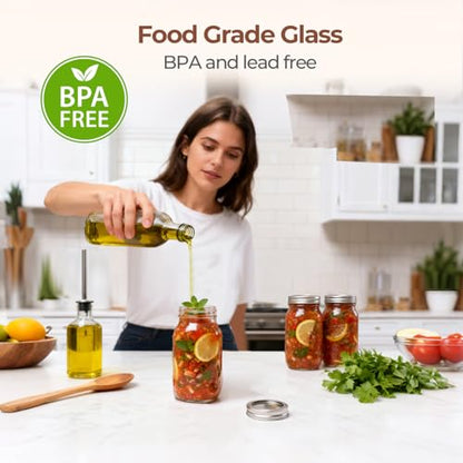 ComSaf 24 oz Mason Jars Regular Mouth 6 Pcs, Large Canning Jars with Seal Bands, 24 oz Glass Jar with Lid for Jams, Sauces, Juice, Coffee, Pickling, Fruit, Dessert, Kitchen Storage - size: 24oz regular mouth 6PCS