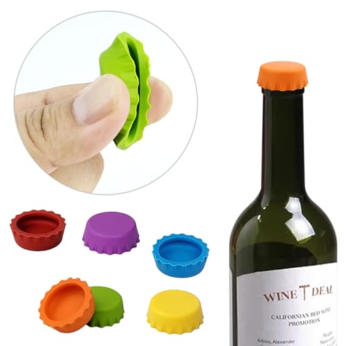 6 Pack Reusable Silicone Bottle Caps, 6 Multi-Color Soda & Wine Bottle Seal Lids, Universal Fit for Home Brewing, Beer, Champagne & Beverages (Small) - size: Small