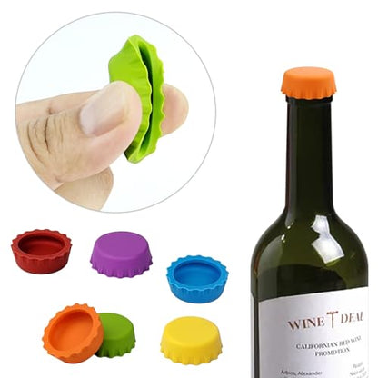 6 Pack Reusable Silicone Bottle Caps, 6 Multi-Color Soda & Wine Bottle Seal Lids, Universal Fit for Home Brewing, Beer, Champagne & Beverages (Small) - size: Small