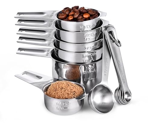 Measuring Cups and Spoons 12 Pieces: U-Taste 18/8 Stainless Steel Kitchen Metal Measure Gadgets, Heavy Duty Stackable Portion Teaspoon Tablespoon Scoop for Baking Cooking Dry & Liquid Food Ingredient - size: Measuring Cups and Spoons Set of 12