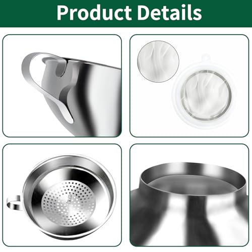 7-Piece Stainless Steel Canning Funnel Kit – Wide Mouth Mason Jar Funnels with 100/200 Mesh Strainers, Removable Filter Tip & Sponge Brushes