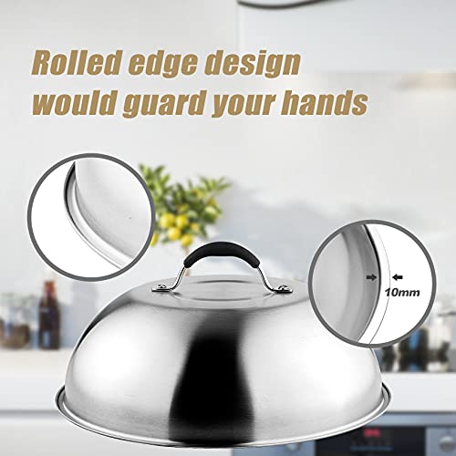 only fire Chesse Melting Dome,9 Inch &12 Inch Heavy Duty Round Basting Steam Cover,Stainless Steel Griddle Accessories for Flat Top Griddle Grill Indoor or Outdoor,2PCS,Dishwasher Safe