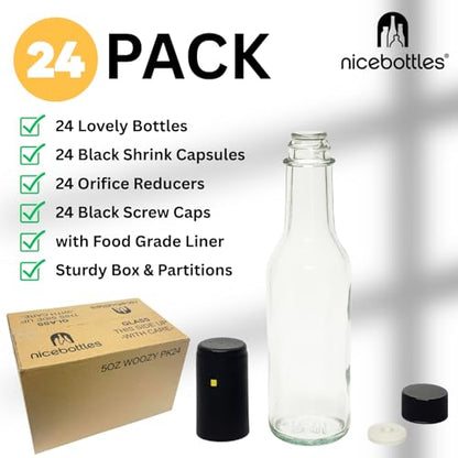 nicebottles Clear Glass Woozy Bottles with Shrink Capsules, 5 Oz, Case of 24 - size: Pack of 24