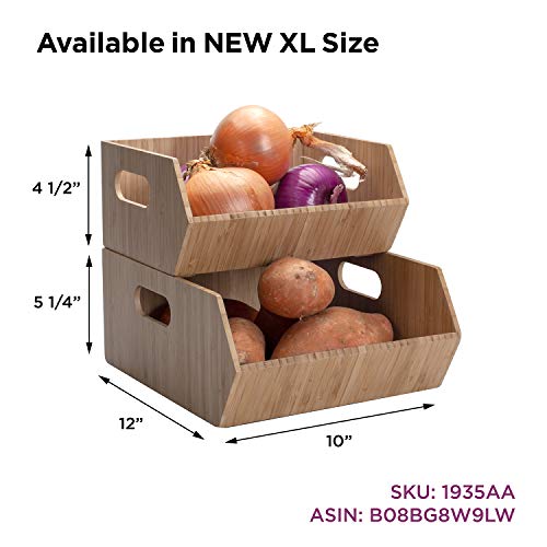 MobileVision Bamboo Storage Bins for Pantry & Kitchen Cabinet Organizer Multi-Purpose 2 PC Stackable Set for Canned Goods, Vegetables, Pouches, Boxed Meals & more - size: Set (2 PC): 12" x 7" x 5"