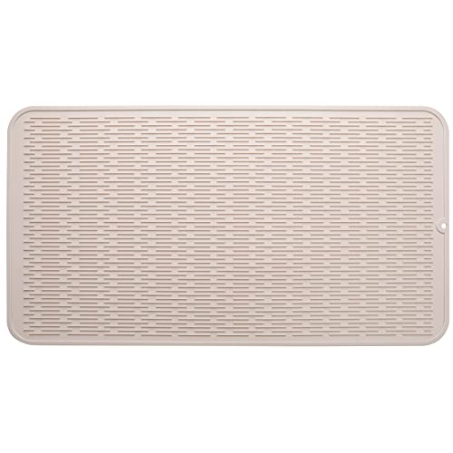 MicoYang Silicone Dish Drying Mat for Multiple Usage,Easy clean,Eco-friendly,Heat-resistant Silicone Mat for Kitchen Counter or Sink,Refrigerator or Drawer Liner Tapioca 4XL 32 inches x 18 inches - color: Tapioca, size: 32"L x 18"W