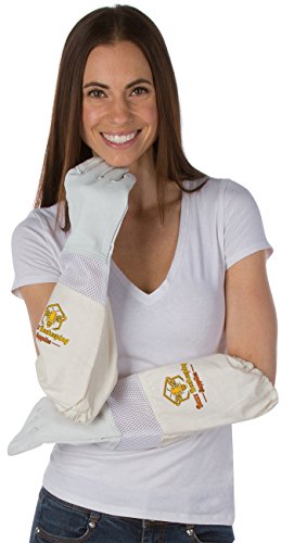 Professional Beekeeping Suit Goatskin Gloves (1 pair) and Bee Stickers Self-Supporting Fencing Veil and YKK Metal Zippers for Bee Keepers Easily Take On and Off (Large) - size: Large